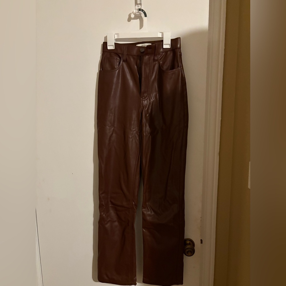 Abercrombie curve love brown leather pants, 00